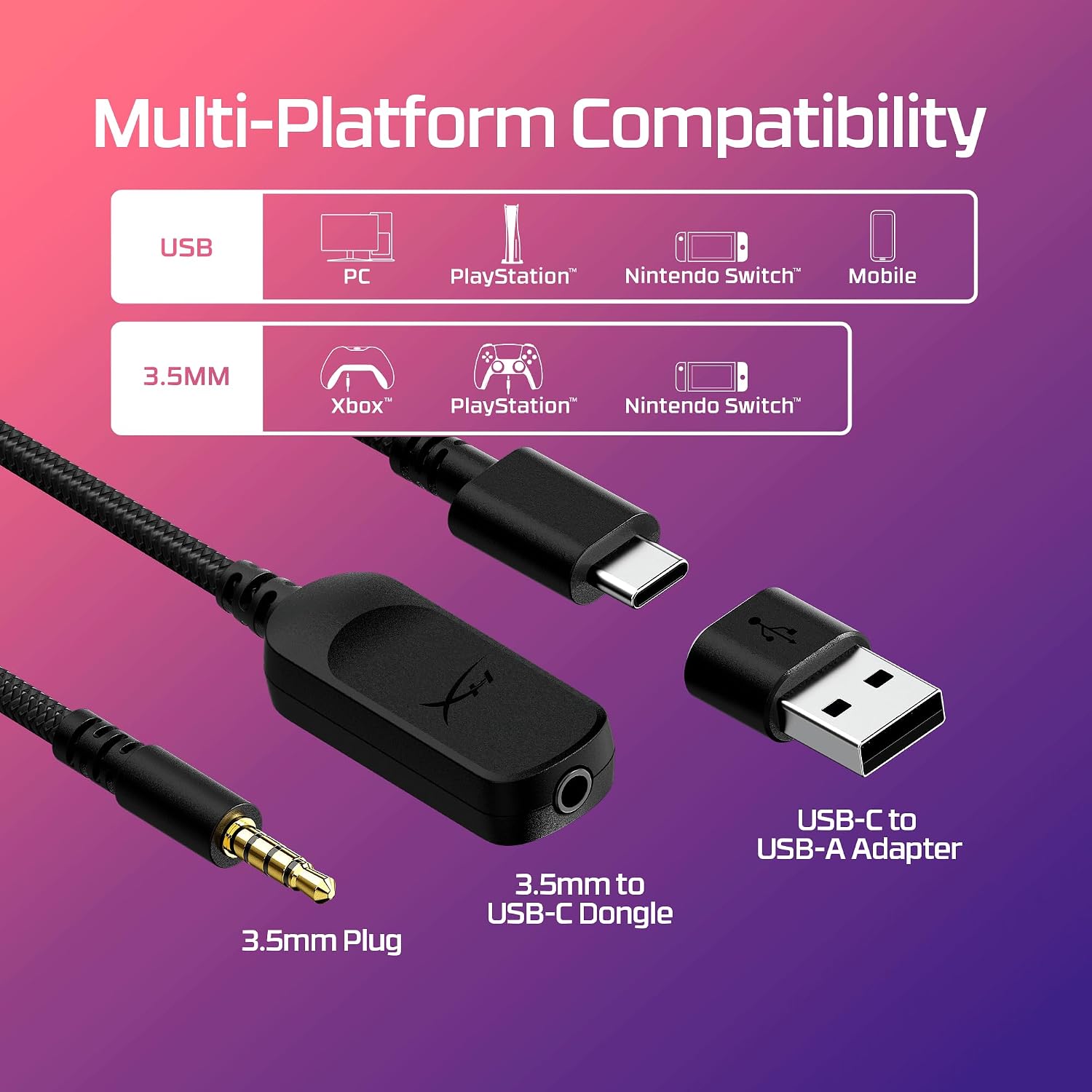 HyperX Cloud III USB-C USB-A and 3.5mm multi-platform compatibility